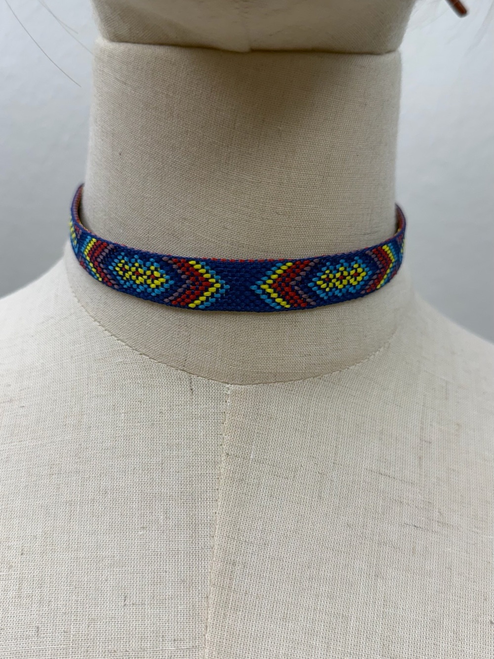Navy Blue Multicolor Woven Choker Necklace Boho Geometric Adjustable